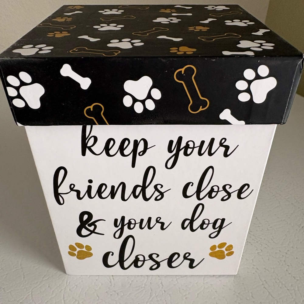Dog Glass and Box with Paw and Bone Design